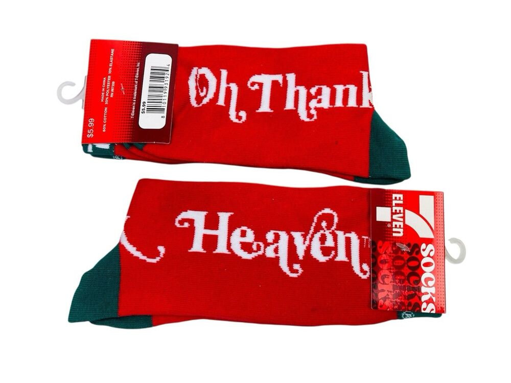 7-Eleven Slurpee Socks "Oh Thank Heaven" 2-Pack Red & Green Quirky Fun Novelty